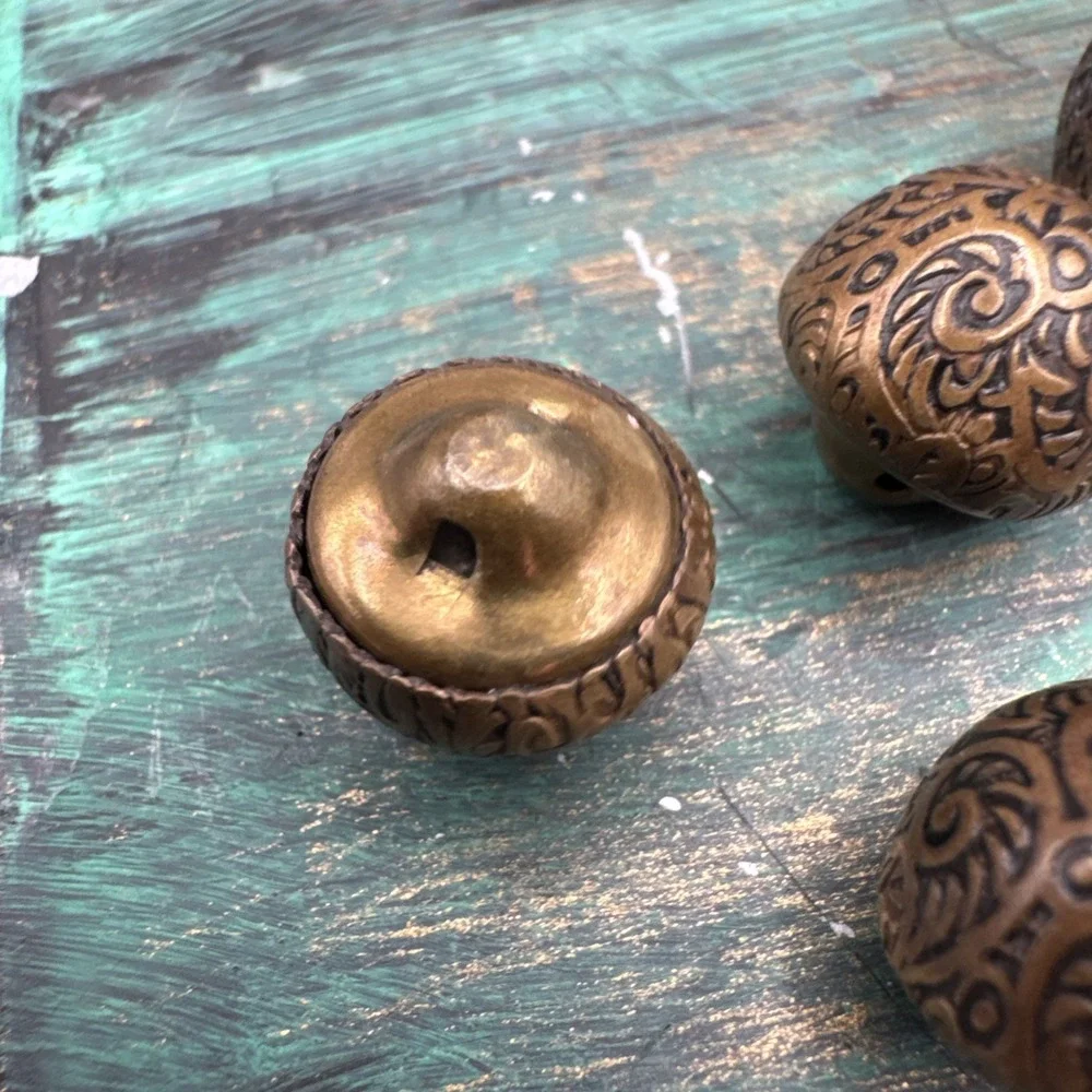 Vintage Brass 1940's Round Ball Buttons Lot of 4 Rare Designs  Sewing Crafting